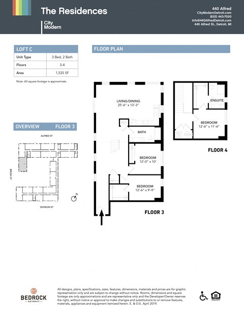 Floor plan for 3 beds, 2 baths, 1535 sqft